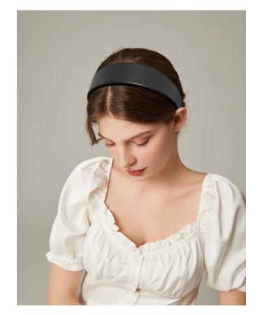 Chic Navy Vegan Leather Headband for Women - Wide PU Hair Band for Non-Slip Style - 1.6 inch - Buy Online on GoSupps.com