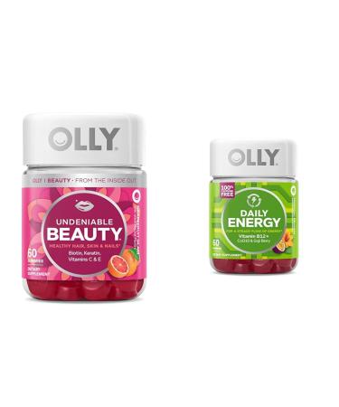OLLY Undeniable Beauty Gummy for Hair Skin Nails & Daily Energy Gummy Caffeine Free Vitamin B12 CoQ10 Goji Berry