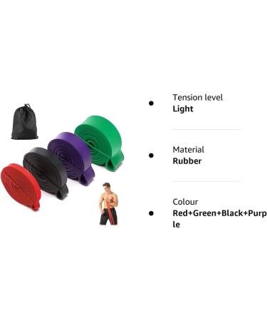 Resistance Band Pull Up Assist Set - Durable Latex Workout Bands for Home Gym Fitness - Red/Green/Black/Purple - Buy Online on GoSupps.com