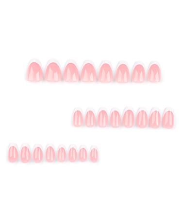 24 Pcs Nude Almond & French White Press-On Nails | Full Cover Artificial Acrylic Fingernails with Nail Glue Sticker for Women & Girls - Buy Online on GoSupps.com
