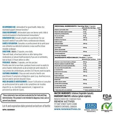 Renew Actives Wellness Supplement - Antioxidant Capsules with Elderberry Probiotics Zinc Vitamin C & Organic Turmeric Supports Immune Function & Collagen Formation 60 Vegan Capsules (2 Pks) 60 Count (Pack of 2) - Buy Online on GoSupps.com