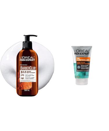L'Oreal Paris Men Expert BarberClub 3-in-1 Hair Face and Beard Wash Mens Hair Face and Beard Shampoo & Face Wash Scrub for Men | Oil Controller 100 Ml 100 Milliliters 3-in-1 Wash - 200 mL + Expert Face Wash Scrub