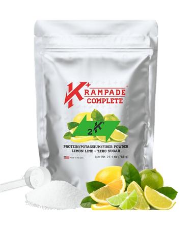 Krampade Whey Protein Fiber Supplement Electrolytes Powder | 30g Protein & 7g BCAA + 9g Soluble Fiber + 2 000mg Potassium + Magnesium Supplement| 2X More K+ Than Coconut Water Zero Sugar Lemon-Lime 1.69 Pound (Pack of 1)