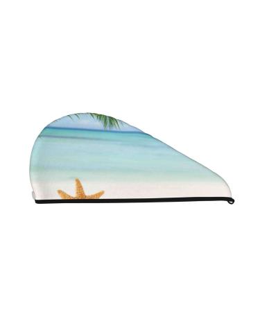 Starfish in Beach Microfiber Hair Towel Soft Super Absorbent Hair Towel Wrap for Women Coral Velvet Quick Dry Hair Cap for Long Curly and Thick Hair