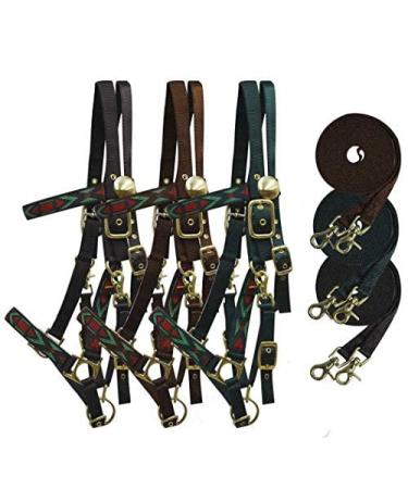 Showman Nylon Halter Bridle Combination w/Woven Aztec Motif & Reins Brown