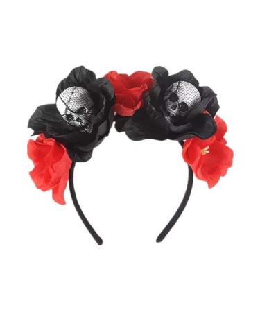 Nv Wang Halloween Headband Gothic Ladies Rose Flower Hairband Halloween Skull Headpiece Fancy Dress Hair Accessory Party Headband