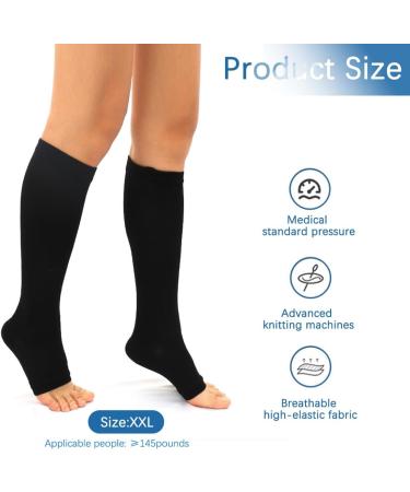 Buy Graded Support Compression Socks | Anti-Embolism High Calf Stockings for Varicose Veins - Class 2 Medical Compression - XXL Black - Buy Online on GoSupps.com
