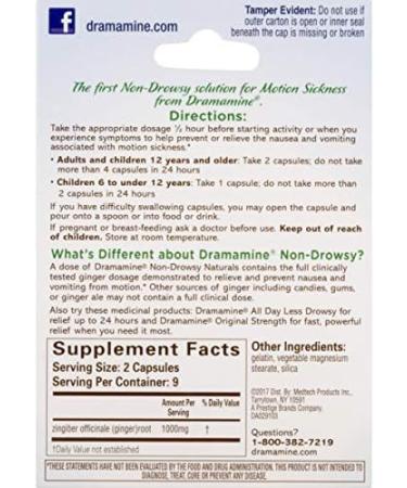 Dramamine Non-Drowsy Naturals Motion Sickness Relief (18 Count) - Fast-Acting Formula - Buy Online on GoSupps.com