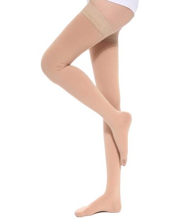 TOFLY Thigh High Compression Socks for Women & Men Closed Toe 15-20mmHg Graduated Medical Compression Stockings with Silicone Band Opaque Support Stockings for Varicose Veins Edema DVT Beige 3XL 3X-Large (1 Pair) 15-20mmhg Close-toe Beige