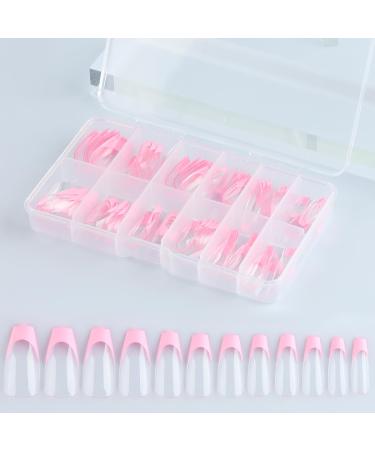 Buy French Tip Press On Nails - Pink Coffin Short Stick On Nails | Y2K Design Full Cover Soft Gel Tips - 12 Sizes Available - Buy Online on GoSupps.com
