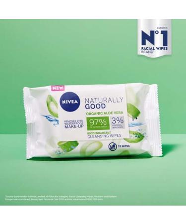 NIVEA Biodegradable Naturally Good Wipes (25 Wipes) Biodegradable Wipes Made from 100% Plant Fibres Natural Make-Up Wipes Face Wipes Makeup Remover (Pack of 2) 25 Count (Pack of 2) - Buy Online on GoSupps.com