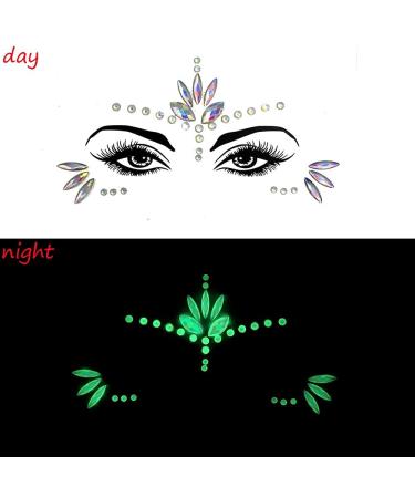 Luminous Face Gems Tattoo Stickers - Glow in the Dark Fluorescent Rhinestone Temporary Tattoos for Halloween & Christmas (4 Sets) - Buy Online on GoSupps.com