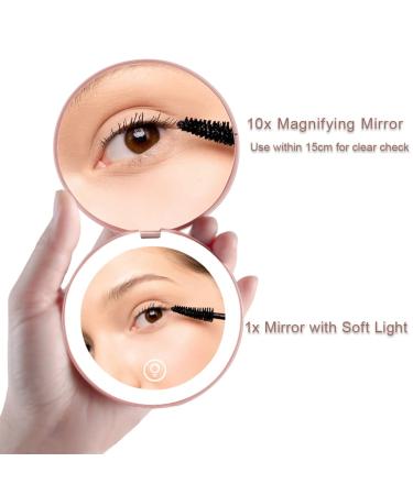 Milishow LED Compact Makeup Mirror - 1x10x Magnification, Dimmable, Rechargeable, Rose Gold - Perfect Travel & Purse Essential - Buy Online on GoSupps.com