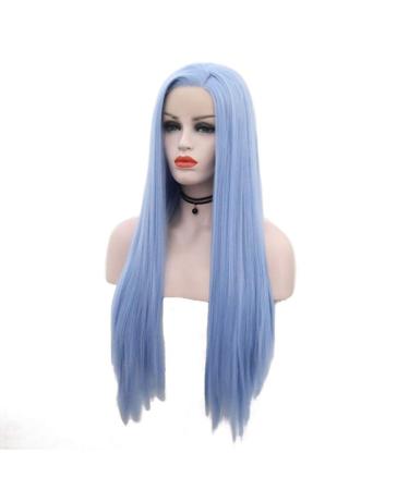SHIYID Sky Blue Long Synthetic Lace Front Wig - Heat Resistant Silky Straight Fiber Hair for Women | Best Quality International Shipping - Buy Online on GoSupps.com
