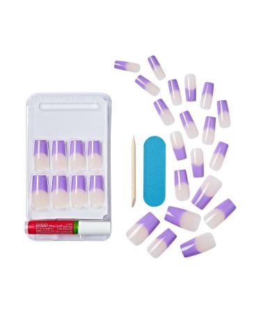 KISS Acrylic French False Nails Kit - Long Square Purple Tip Nails for Easy Application - Ready to Wear Gel & Manicure Included - Buy Online on GoSupps.com