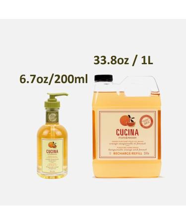 Cucina Fruits & Passion Sanguinelli Orange and Fennel Hand Soap Set 6.7 fl oz Glass Bottle and 33.8 fl oz Refill Made in Canada - Buy Online on GoSupps.com