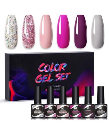 6Pcs Gel Nail Polish Set Gel Polish Glitter Kit for Manicure Nail Design Art Semi Permanent Varnish Hybrid Base Top Coat - (Color: MJ-6917)