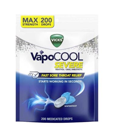 Vicks VapoCOOL Severe WinterFrost Throat Drops 200 Drops