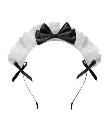 Black Women Girls Lolita Headband Lace Bow Hair Band Maid Anime Cosplay Headwear Ribbon Bowknot Cute Hair Band Party Hair Accessories Headbands
