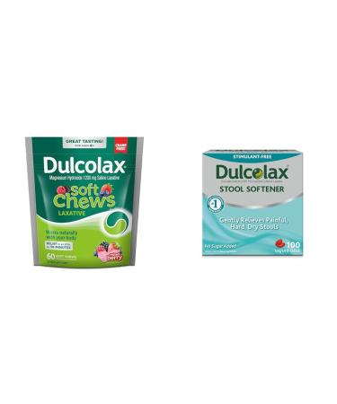 Dulcolax Soft Chews Saline Laxative Mixed Berry (60ct) 1200mg + Stool Softener Liquid Gel Capsules (100ct) 100mg