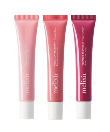 Melixir Vegan Lip Treatment Trio Sheer Tinted Lip Balm for Instant Hydration & Shine Moisturizing Lip Gloss Vegan Collagen Jojoba Oil & Rice Cruelty-Free Korean Skincare Gift Set for Women
