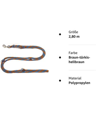 Dogeline Double Leash for Medium Dogs up to 45kg - Stable 2.80m Practice Line in 39 Colors | Brown-Turquoise - Buy Online on GoSupps.com
