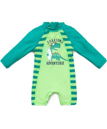 BONVERANO Baby Boy One Piece Long-Sleeved Clothing UV Protection 50+ Swimsuit with One Zip Dinosaurs 18 Months