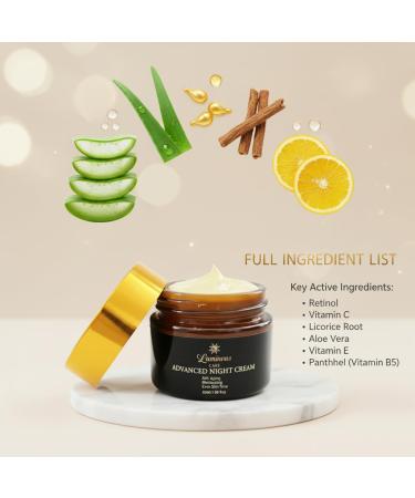 Luminous Care Advanced Anti-Aging Night Skincare Cream Retinol & Vitamin C Face Moisturizer with Collagen Licorice Root & Aloe Hydrating Firming Cream for Fine Lines & Uneven Tone 50 ml Jar - Buy Online on GoSupps.com