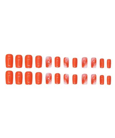 Shop 24Pcs Orange Press on Nails - Medium Square Glossy Marble Texture with Glitter Gold Foil Design | Full Cover Acrylic Stick on Nails for Women & Girls - International Shipping Available - Buy Online on GoSupps.com