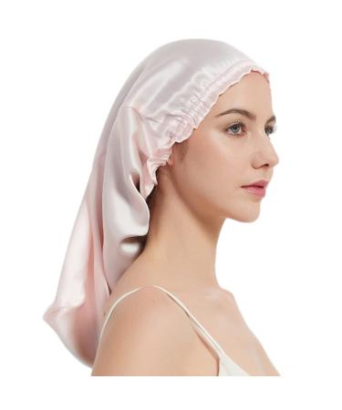 MEGICOT 100% Mulberry Long Silk Sleep Cap 20.47" Hair Care Bonnet for Long Natural Hair Curly Hair Care (Pink)