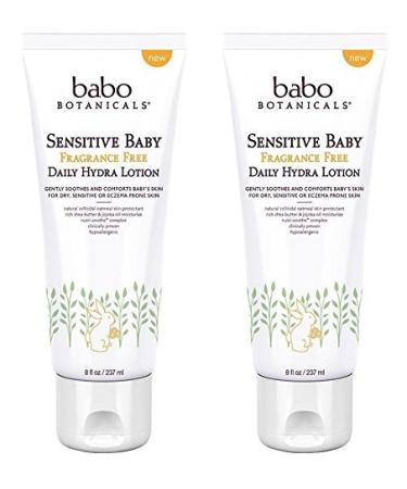 Babo Naturals Sensitive Baby Fragrance Free Daily Hydra Lotion (Pack of 2) With Safflower Seed Oil Sunflower Oat Calendula Shea Butter Chamomile Kudzu Jojoba and Watercress 8 fl. oz. each