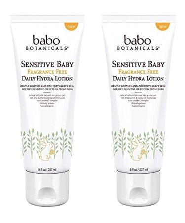 Babo Naturals Sensitive Baby Fragrance Free Daily Hydra Lotion (Pack of 2) With Safflower Seed Oil Sunflower Oat Calendula Shea Butter Chamomile Kudzu Jojoba and Watercress 8 fl. oz. each