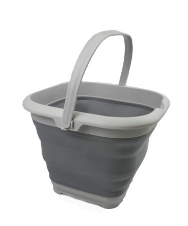 SAMMART Collapsible Plastic Bucket - Foldable Tub - Portable Fishing Water Pail - Space Saving Outdoor Waterpot (Grey, 8.5L Square) Gray 8.5L Square