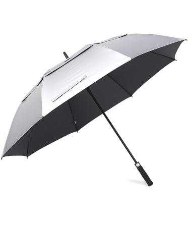 Prospo 68inch Golf Umbrella UV Protection Extra Large Oversized Heavy Duty Stick Umbrellas Auto Open Double Canopy Vented Sun Rain Umbrella Windproof Silver/Black 68 inch