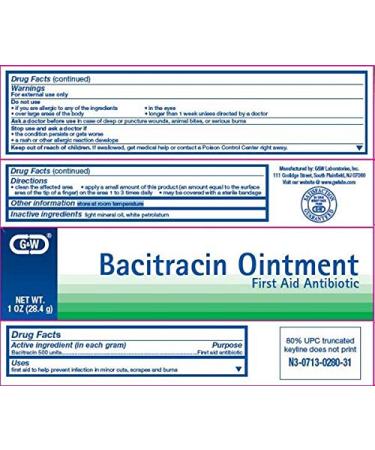 First Aid Bacitracin Antibiotic 1 oz. Ointment G&W