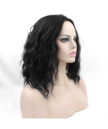 LFMDJF Wig CurlyO Black Wigs Short Women Synthetic Hairpiece Heat Resistant Fiber Party Hair Piece 12inches #1B #1B