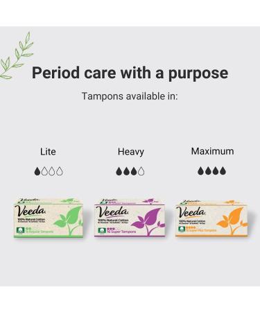 Veeda 100% Natural Cotton Applicator-Free Regular Tampons Unscented - 32 Count Pack - Buy Online on GoSupps.com