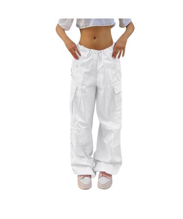Parachute Pants Y2K Women Cargo Pants Baggy Cargohose Track Pants Streetwear Vintage Jeans Pants 90s E-Girl Streetwear Cargo Pants Y2K Sports Pants Lang 07-Weiß XXL