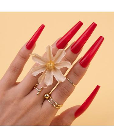 BettyCora Extra Long XXXL Coffin Press On Nails Kit - Rose Red | Fake Nails with Glue & Adhesive Tabs | Acrylic False Nail Tips Set - 12 Sizes - Buy Online on GoSupps.com