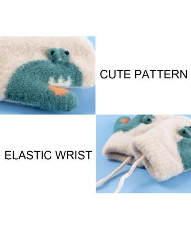 Toddlers Knitted Gloves with String Magic Stretch Gloves Cosy Cartoon Hanging Neck Gloves Lined Fleece Thermal Mittens (2-5Y) Green - Buy Online on GoSupps.com