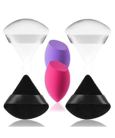 6 Pcs Makeup Sponge Set Triangle Powder Puff and Beauty Blender Make Up Sponges for Face Velour Powder Puff for Loose Powder Mineral Powder Foundation Makeup Tools-Red/Purple B/W+Red/Purple