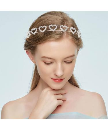 Urieo Silver Crystal Heart Headband for Women - Rhinestone Princess Wedding Hair Accessories - Buy Online on GoSupps.com