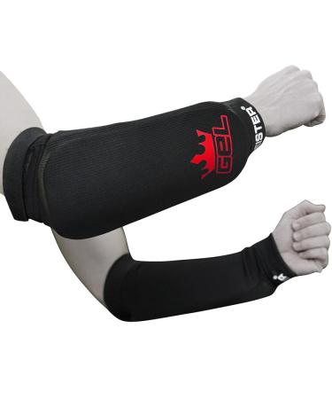 Meister MMA Elastic Forearm Guard with Integrated Gel Padding 1 Pair Black Red Small / Medium - Buy Online on GoSupps.com