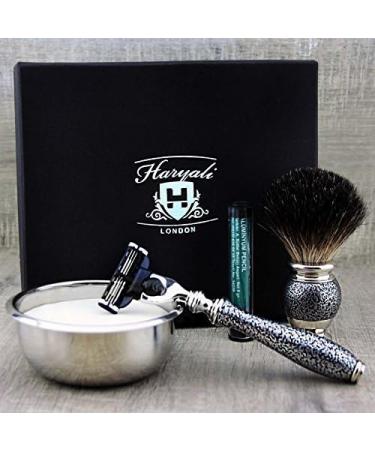 5 Pc Men's Grooming & Shaving Kit | 3 Edge Razor Black Badger Hair Brush Soap Bowl & Alum - Perfect Set for Men - Buy Online on GoSupps.com