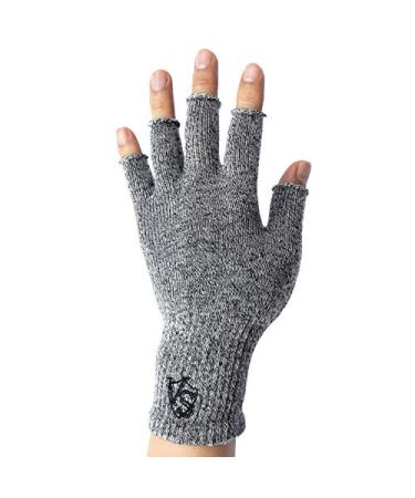 VITAL SALVEO Fingerless Recovery Gloves Stretchy Hands Office Unisex Half Finger Typing Texting Circulation Gloves (Pair) Light Grey Small/Medium