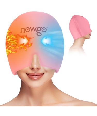 NEWGO Migraine Relief Cap Full Coverage Headache Hat for Migraine Cold Therapy Ice Head Wrap for Puffy Eyes Tension Sinus and Stress Relief Form Fitting & Stretchable (Pink)