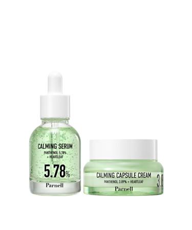 Parnell Panthenol Calming Duo | Serum 5.78% & Cream 3.89% Set | Heartleaf Provitamin B5 Soothing Moisturizer for Sensitive Skin K-Beauty