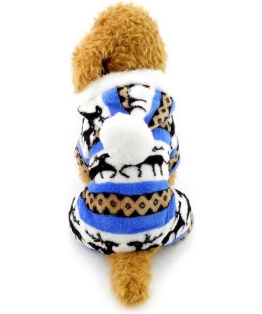 Ranphy Soft Velvet Reindeer Hoodie Sweater for Small Dogs & Cats - Cozy Pile Suit - Size S (Blue) - Buy Online on GoSupps.com