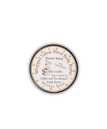 Ancient Releaf Coffee and Tea Brewed Whipped Tallow Blend Body Butter infused with Tepezcohuite Dry To Extra Dry Coffee Vanilla Scent 2oz Tin