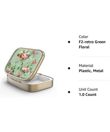 Retro Green Floral Pill Box with Mirror - Bronze 2-Compartment Storage for Vitamins & Supplements - Small Portable Pill Organizer - Buy Online on GoSupps.com